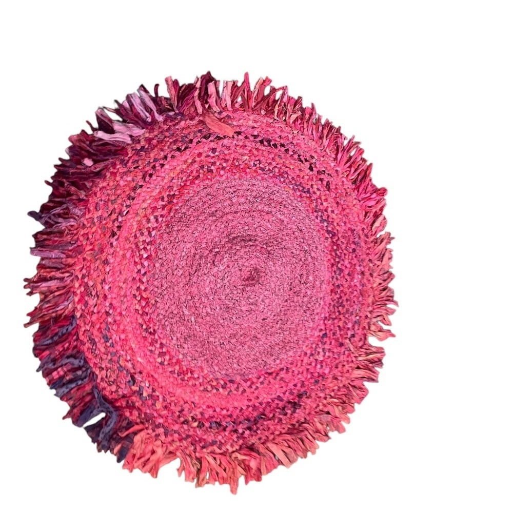 NWOT Handmade Braided Multi Color Block‎ Rag Rug With Fringe Round Rug, - Picture 12 of 12